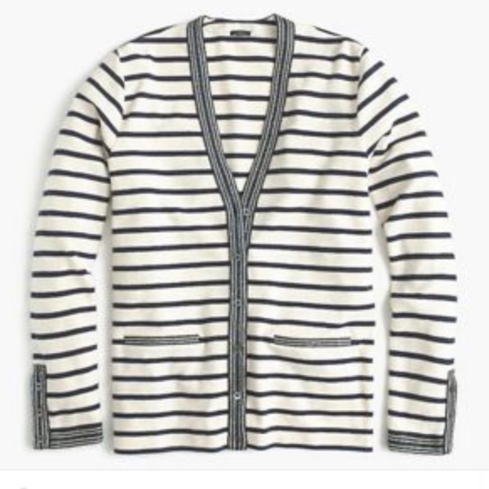 J Crew Metallic-trim striped cardigan sweater navy